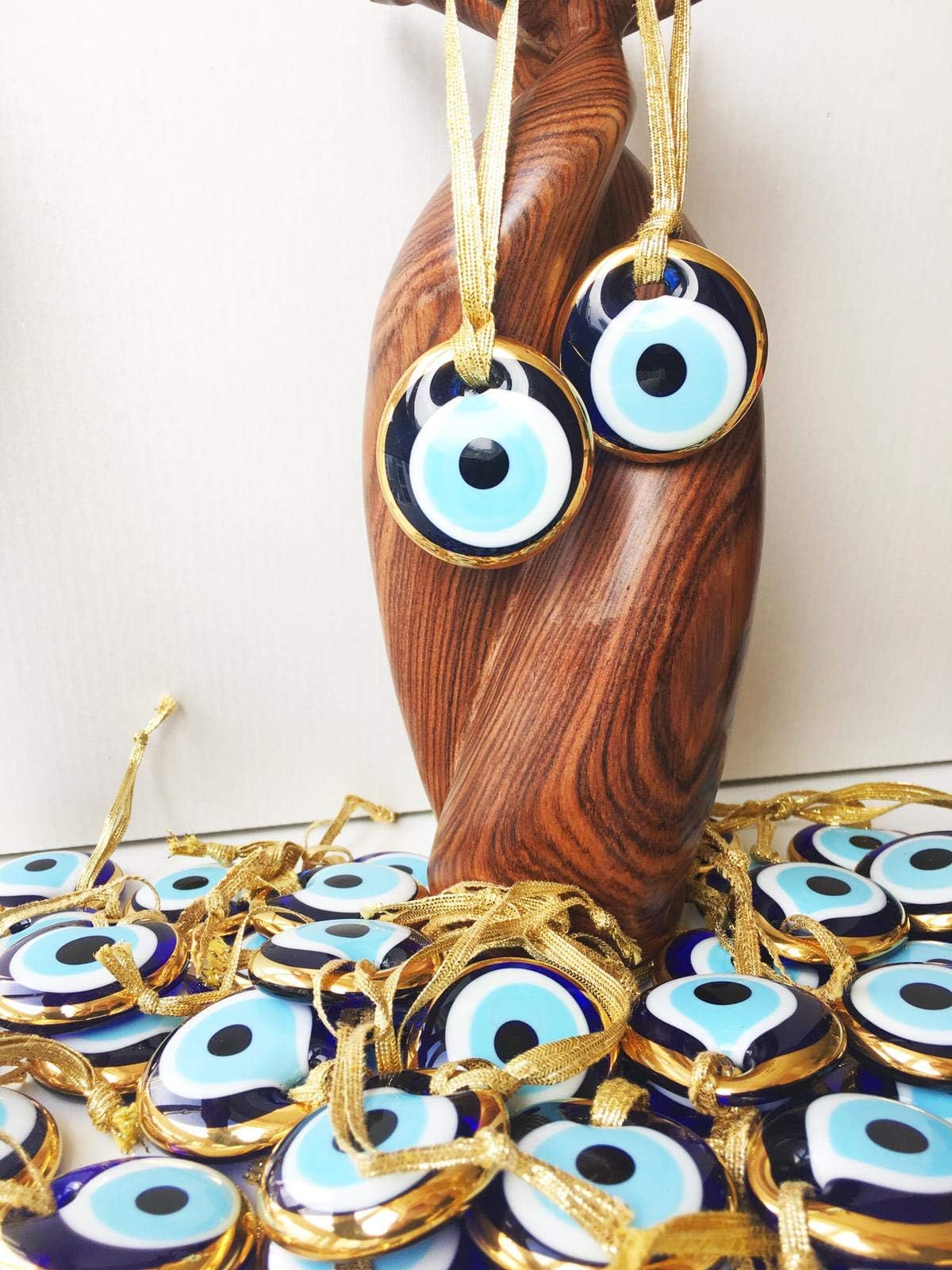 BionGold - Silver Evil Eye Glass Beads, 1.7" (4.5cm), malocchio Evil Eye Wall Hanging, Gold Evil Eye Charm, car Rear Mirror Charm, Greek Eye, Ojoturco, Turkish Evil Eye, Nazar (Gold - 50 PCS)