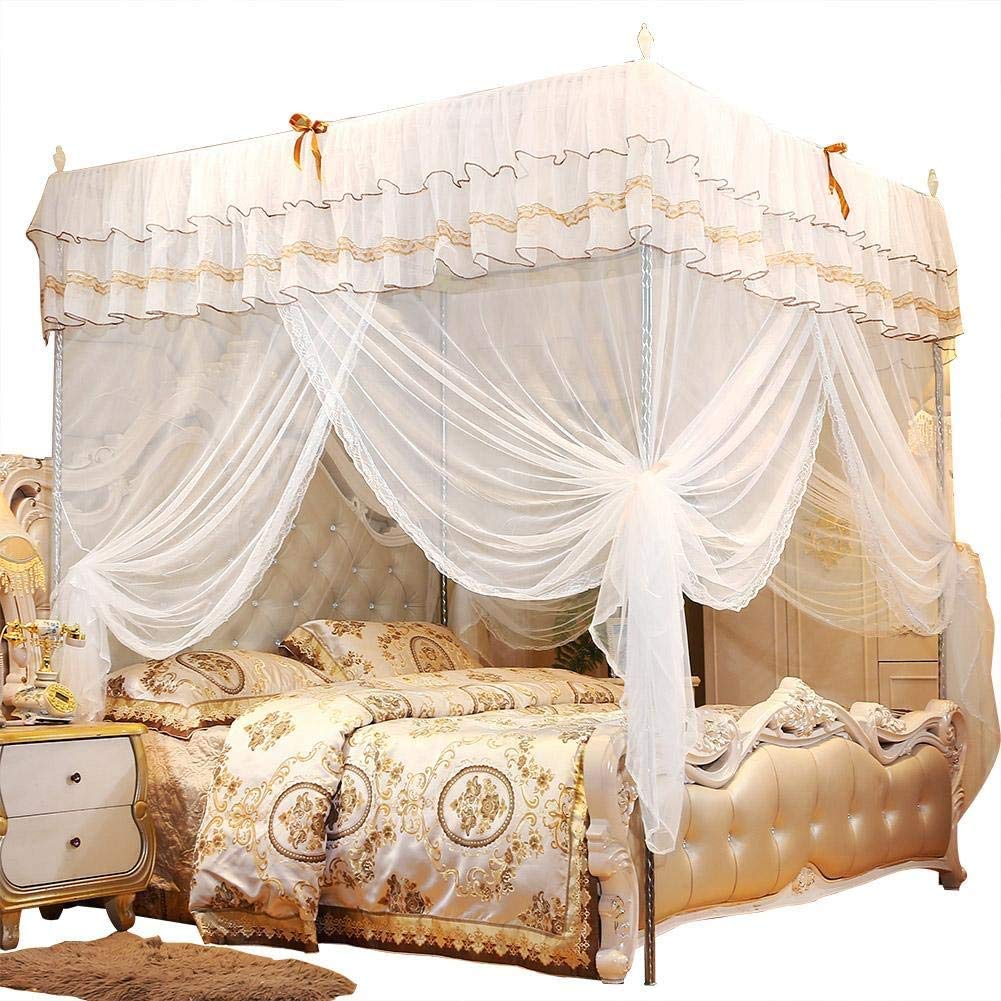 Wifehelper Luxury Mosquito Net, Princess Four Corner Post Elegant Bed Curtain Canopy Netting Bed Canopy Set Easy Installation for Bedroom Travel(180 * 200 * 200cm)