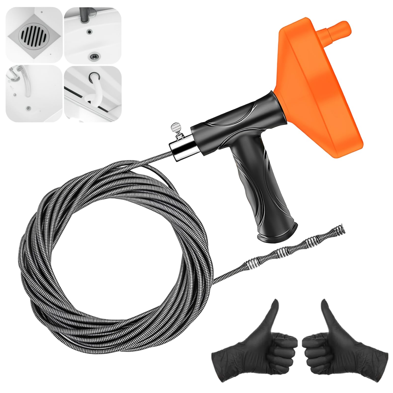 Photo 1 of 33 Feet Drain Snake Auger, Plumbing Snake Drain Hair Clog Removal Tool, Sink Unclogger Drain, Heavy Duty Toilet Snake Auger, Cleaner Tool for Bathroom Kitchen Tub Shower Drain Clog Remover with Gloves