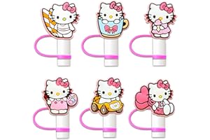 NUKUOPA 6Pcs Cartoon Straw Cover for Stanley Tumbler Cap, Silicone Straw Topper, 10mm Drinking Straw Tip Covers for Accessories (White)