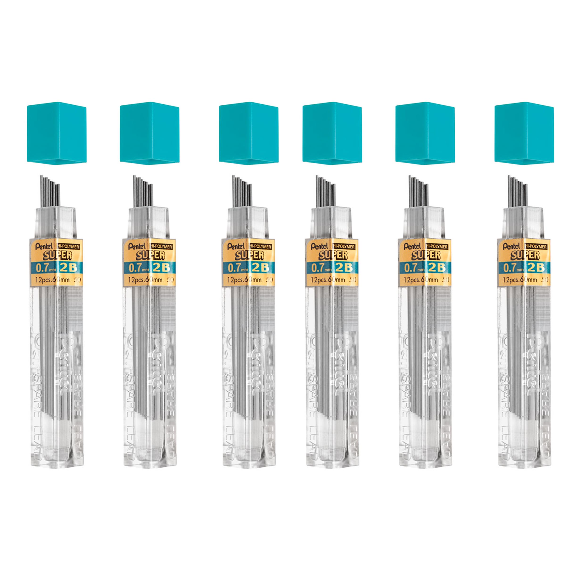Pentel Super Polymer Refill Replacement Spare Leads for Automatic and Mechanical Pencils (Pack of 6, 0.7mm 2B)