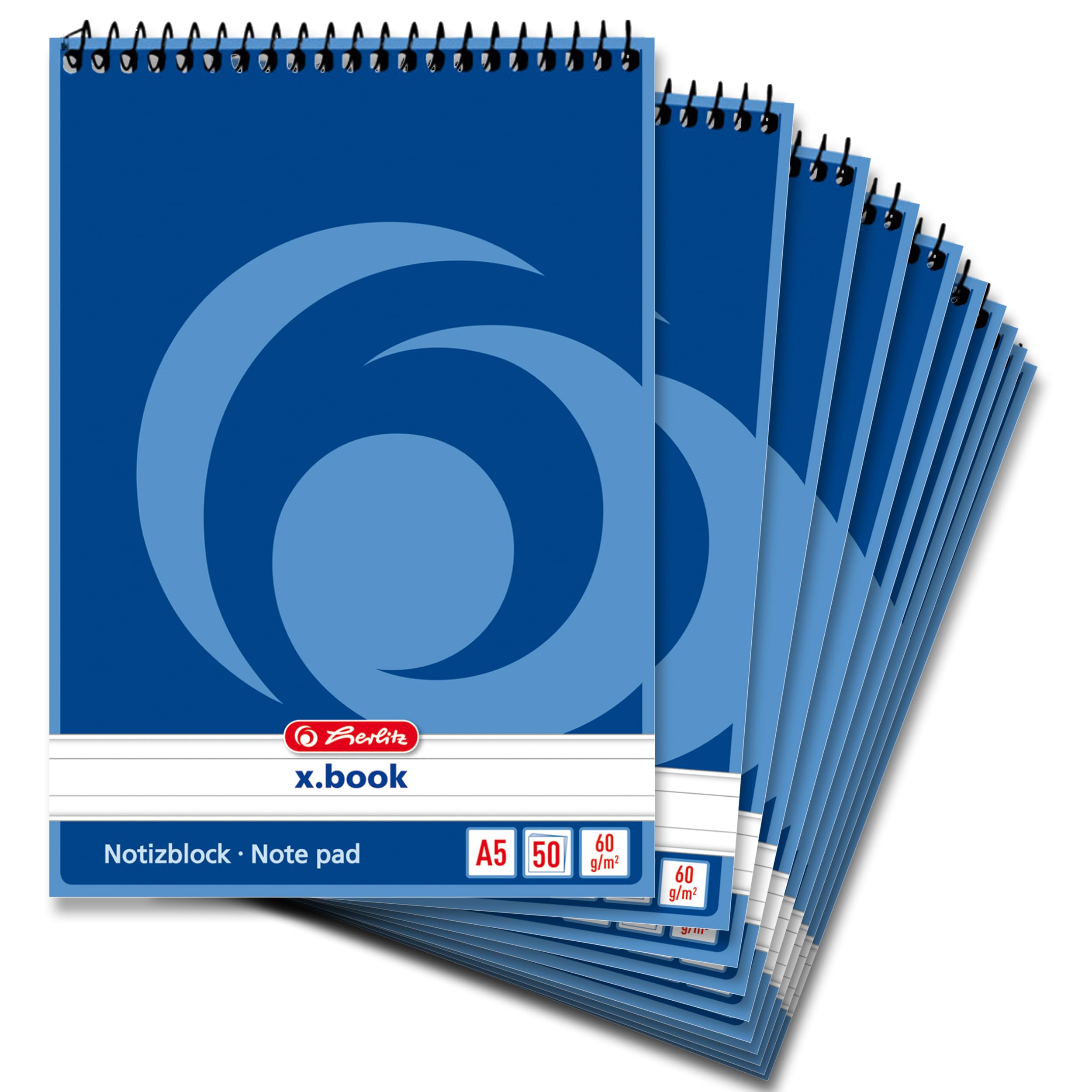 Herlitz 110510 Spiral Notebook A5, 50 Sheets, Pack of 10 Lined a5