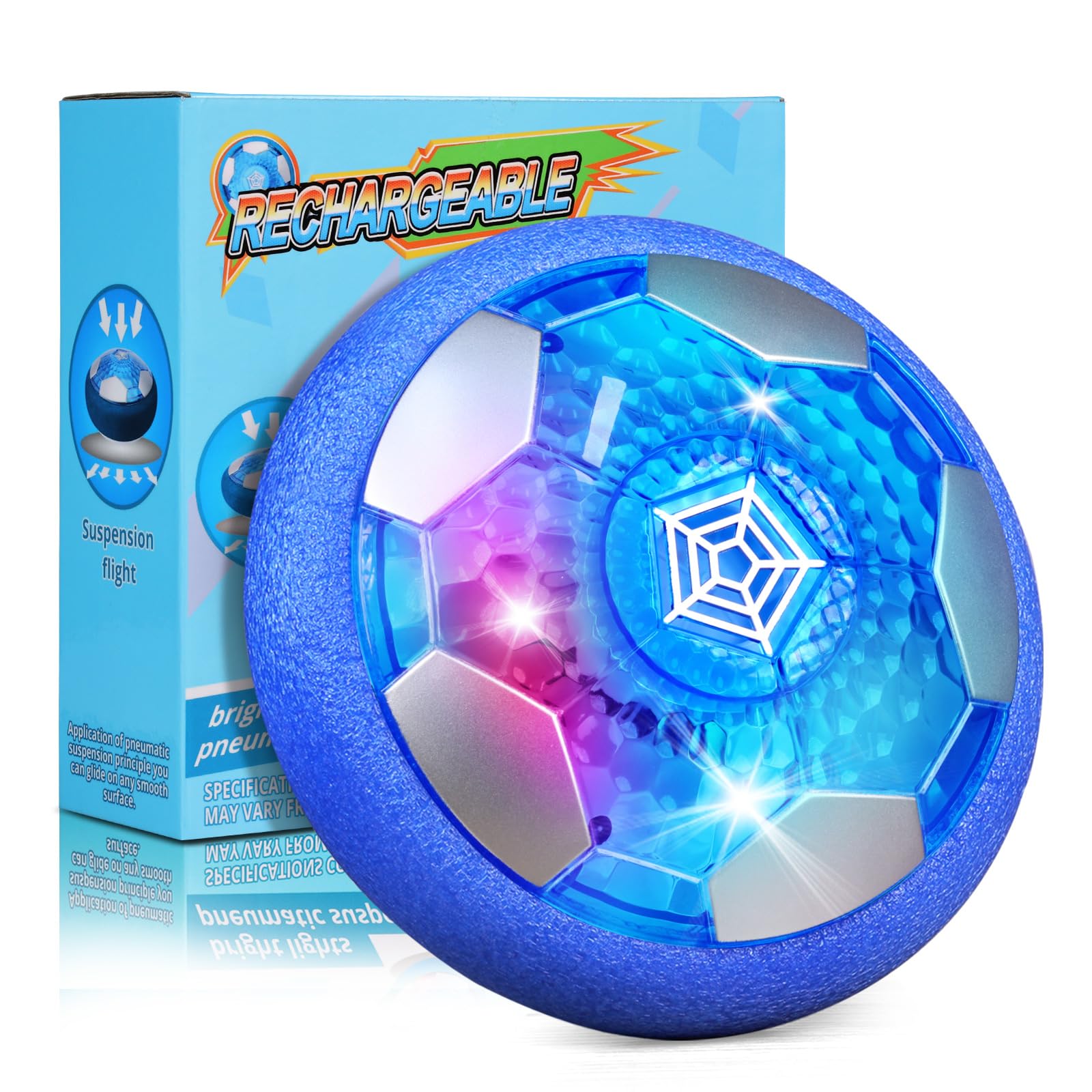 OMWay Boys Toys, Hover Football Gifts for Kids, Rechargable LED Air Power Football with Foam Bumper, Indoor Ball Games, Birthday Easter Gifts for Boys Kids 3-12 Year Old