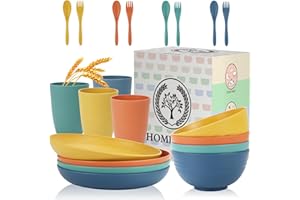 Homienly Wheat Straw Dinnerware Sets, 20pcs Dishes Dinnerware Sets Microwave and Dishwasher Safe, Lightweight Unbreakable Dish Set, Reusable Dinner Plates Kids Plates and Bowls Sets (Multicolor)