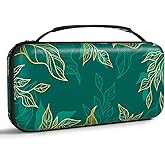 NPOOYI Carrying Case Compatible with Nintendo Switch OLED 2021/2017, Hard Shell Protective Switch Travel Case with Pockets and Game Holder for Console Joy-Con & Accessories, Green Leaves
