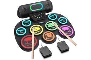 Electronic Drum Set - YUOIOYU Electric Drum Set Roll Up Potable Drum Kit MIDI Practice Drum Pad with Dual Built-in Speaker, Drum Sticks and Pedals,Christmas Birthday Gift for Kids Adult Color-2
