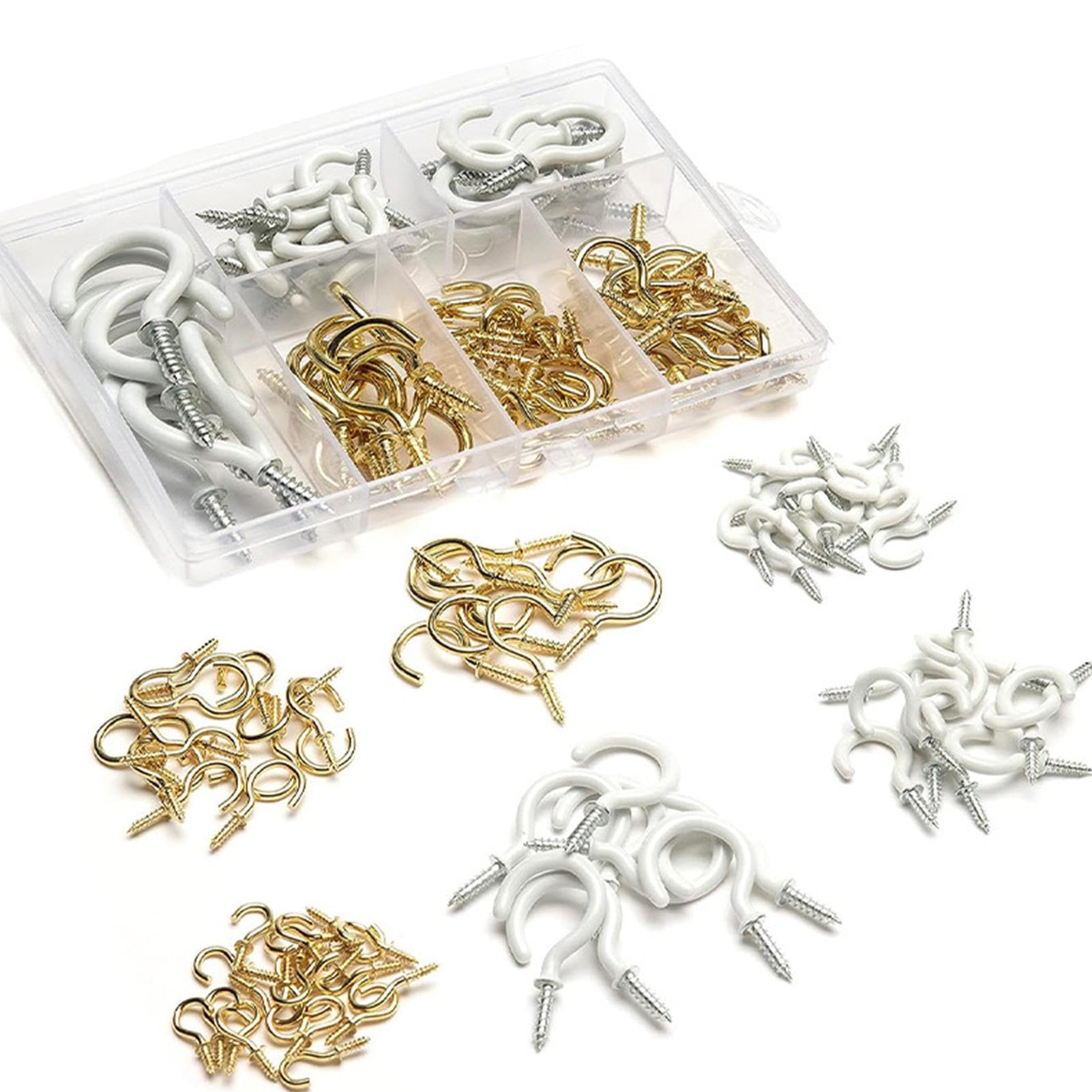 DSFSAEG 78Pcs Screw in Hooks for Wood, Cup Screw-in Hooks, Strong and Heavy Duty Mini Ceiling Screw Hooks for Hanging Plants Mug, Wood, Under Cupboard, Cabinet Shelf and Kitchen Utensils