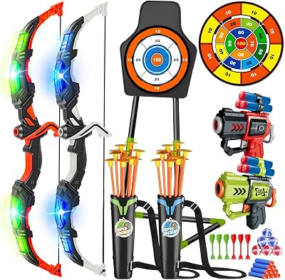 VATOS 2 Pack Archery Set Light Up Bow & Arrow Toy Cup Target 29 in Dart Board