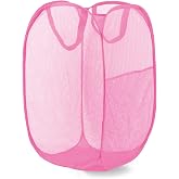 LXLOVESM Pop Up Laundry Hamper, Mesh Laundry Basket Collapsible, Foldable Hamper for Travel and Storage (Pink)