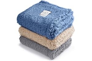 Luciphia 1 Pack 3 Calming Dog Blanket Fluffy Premium Fleece Pet Blankets Soft Sherpa Throw for Dogs Puppy Cat Grey/Beige/HazeBlue Small (23" x16")
