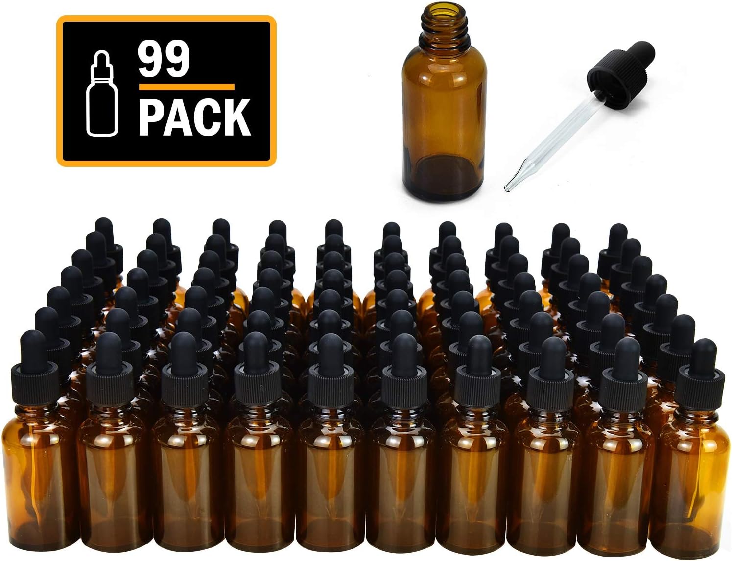 YoleShy 1oz Glass Dropper Bottle,99 Pack Amber Glass Bottles with Glass Droppers and Black Cap for Essential Oils, Lab Chemicals, Perfumes: Health & Personal Care