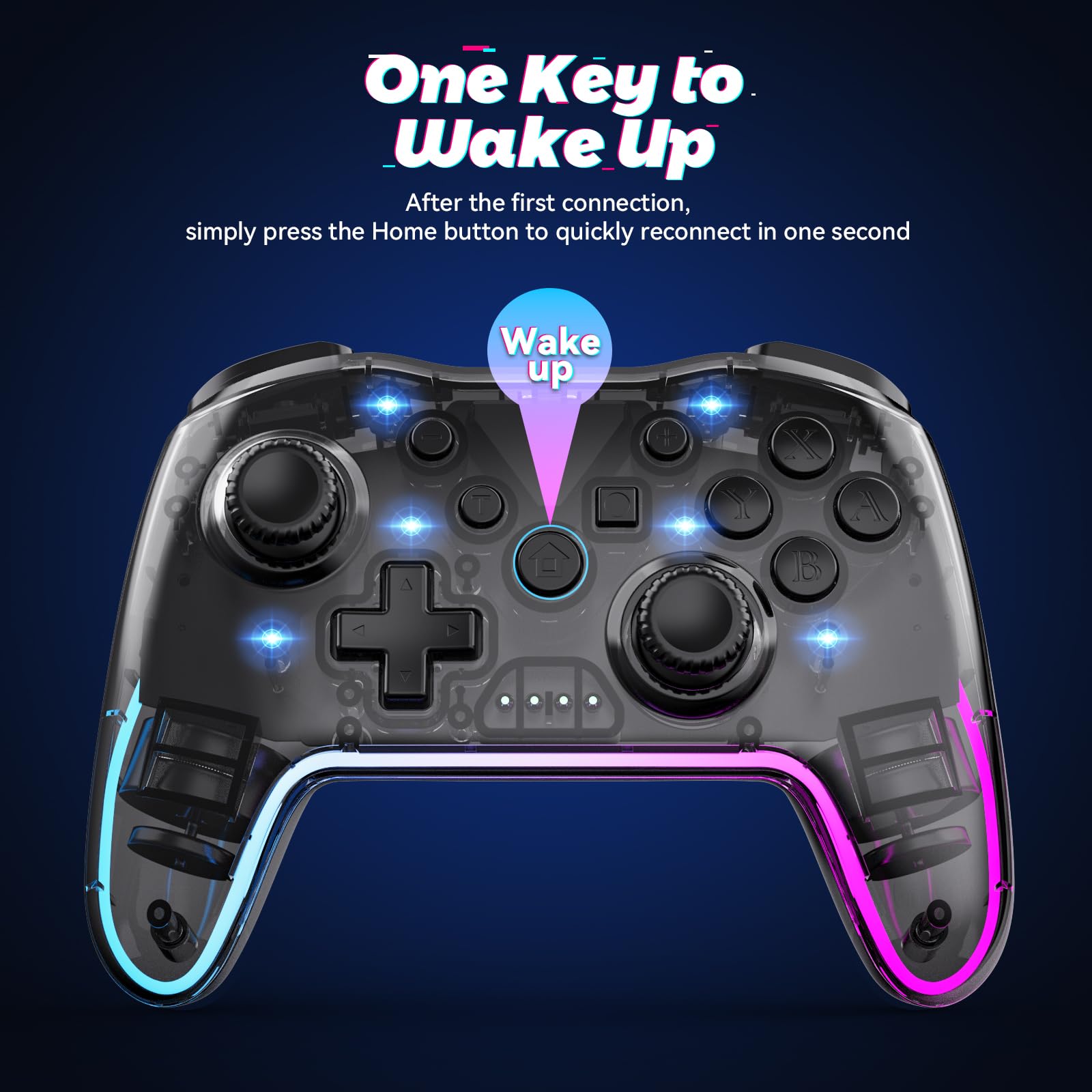 Twylyte Wireless Controller for Switch/Lite/OLED & PC/iOS/Android, RGB Backlight with 7 Colors, Adjustable Turbo & Vibration, One-Button Wake-Up, Ergonomic Design for Switch/PC/Mobile Gaming