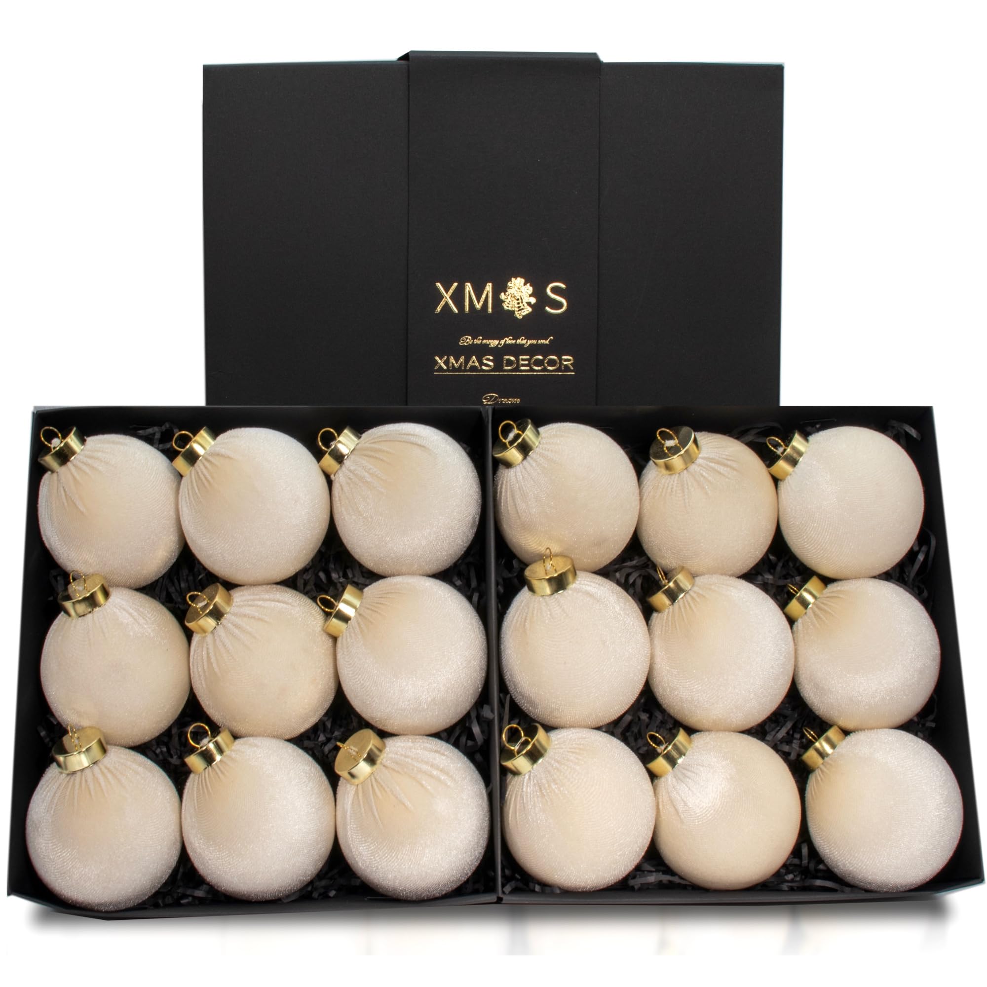 Photo 1 of 18PCS White Velvet Christmas Ornaments Set – Large Matte Flocked Shatterproof Baubles for Xmas Tree Decoration, Warm Neutral Hanging Ornaments for Holiday & Home Décor (Ivory White, 3 Inch / 8 cm)