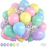 Pastel Balloons 12 Inch Rainbow Maca Pink Blue Purple Green Yellow Balloon | Pastel Color Balloons with Colorful Confetti Balloon for Birthday Baby Shower Tea Ice Cream Engagement Party Decorations