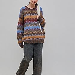 Women Y2K Argyle Striped Pullover Sweater Casual