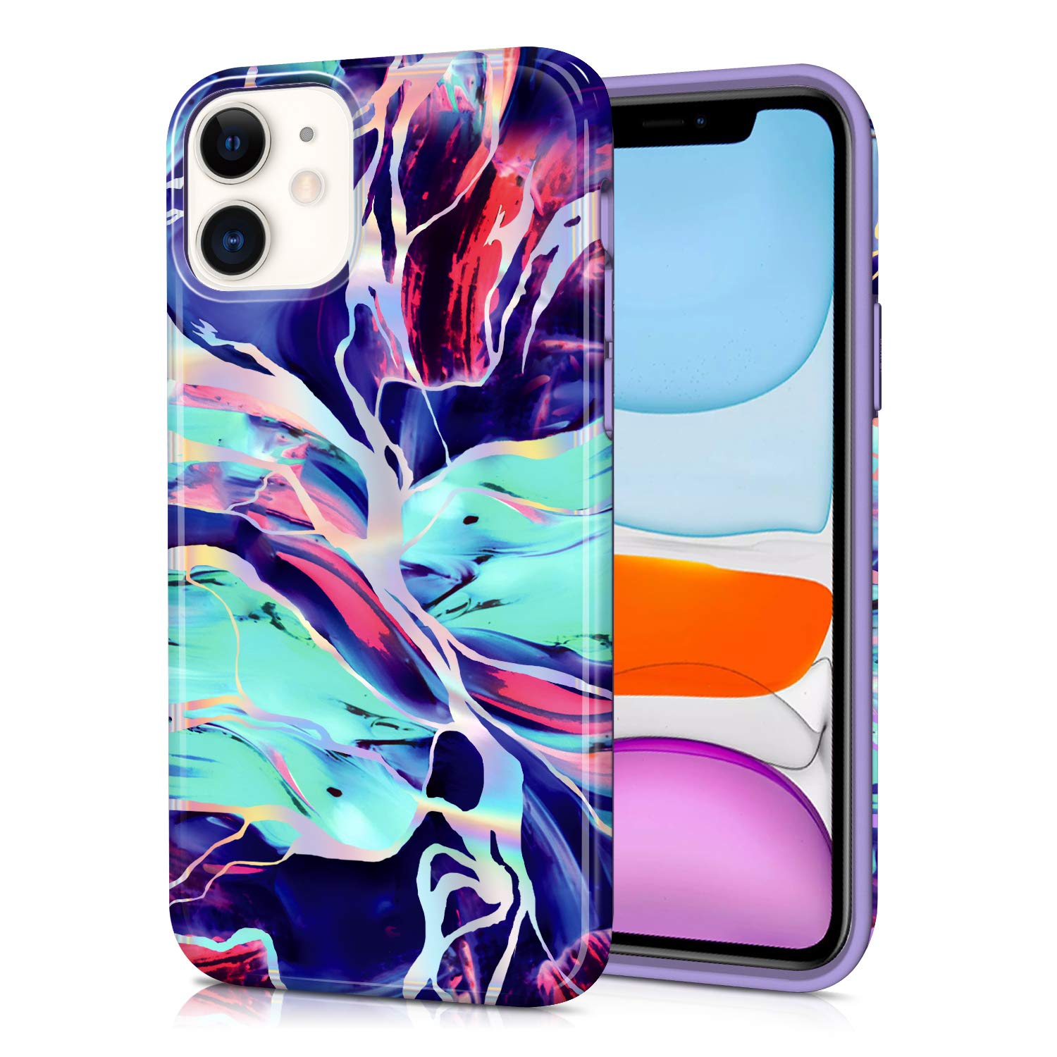 Caoume Iphone 11 Case Holographic Purple Marble Design Glitter Cute Protective Stylish Cases For Apple Phone 11 19 Release Cover With Silicone Bumper Defender Camera And Screen Buy Online In