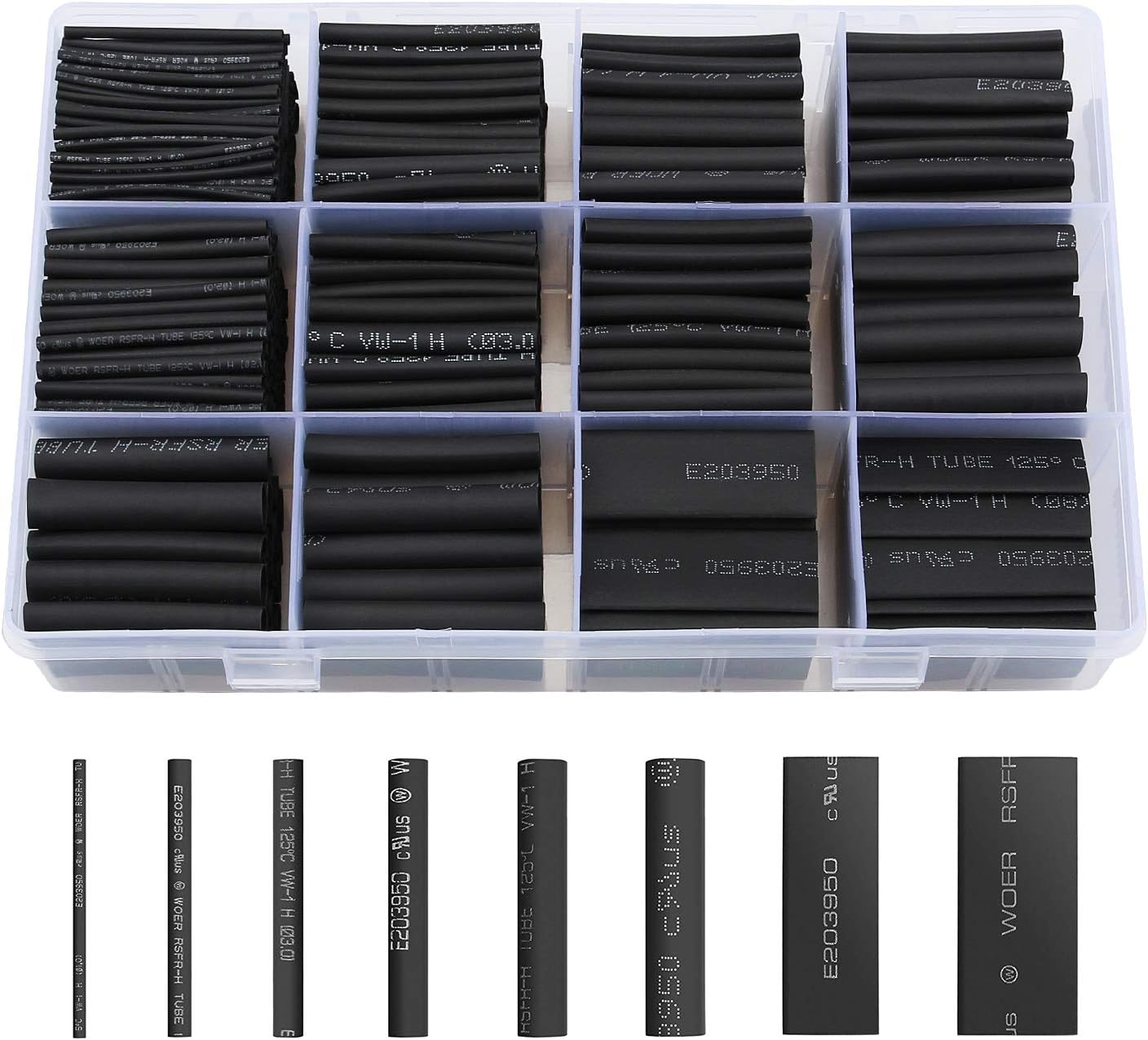 650pcs Heat Shrink Tubing Black innhom Heat Shrink Tube Wire Shrink Wrap UL Approved Ratio 2:1 Electrical Cable Wire Kit Set Long Lasting Insulation Protection, Safe and Easy, Eco-Friendly Material