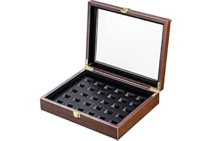 Cooyes Ring Display Case Championship , Sports Baseball Ring Display Case Box for Multiple Rings and for Single/Replica/Softball Ring Display Sports Fan Souvenirs (30 Hole, Walnut)