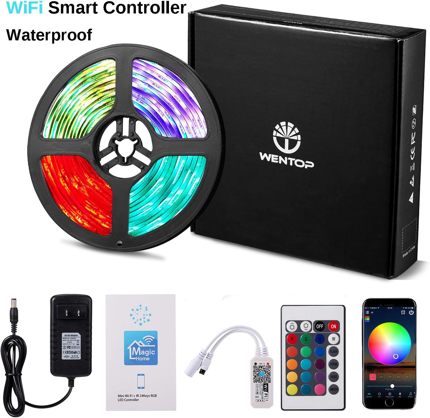 WenTop LED Light Strip Waterproof Kit SMD 5050 16.4 Ft (5M) RGB WiFi Wireless Smart