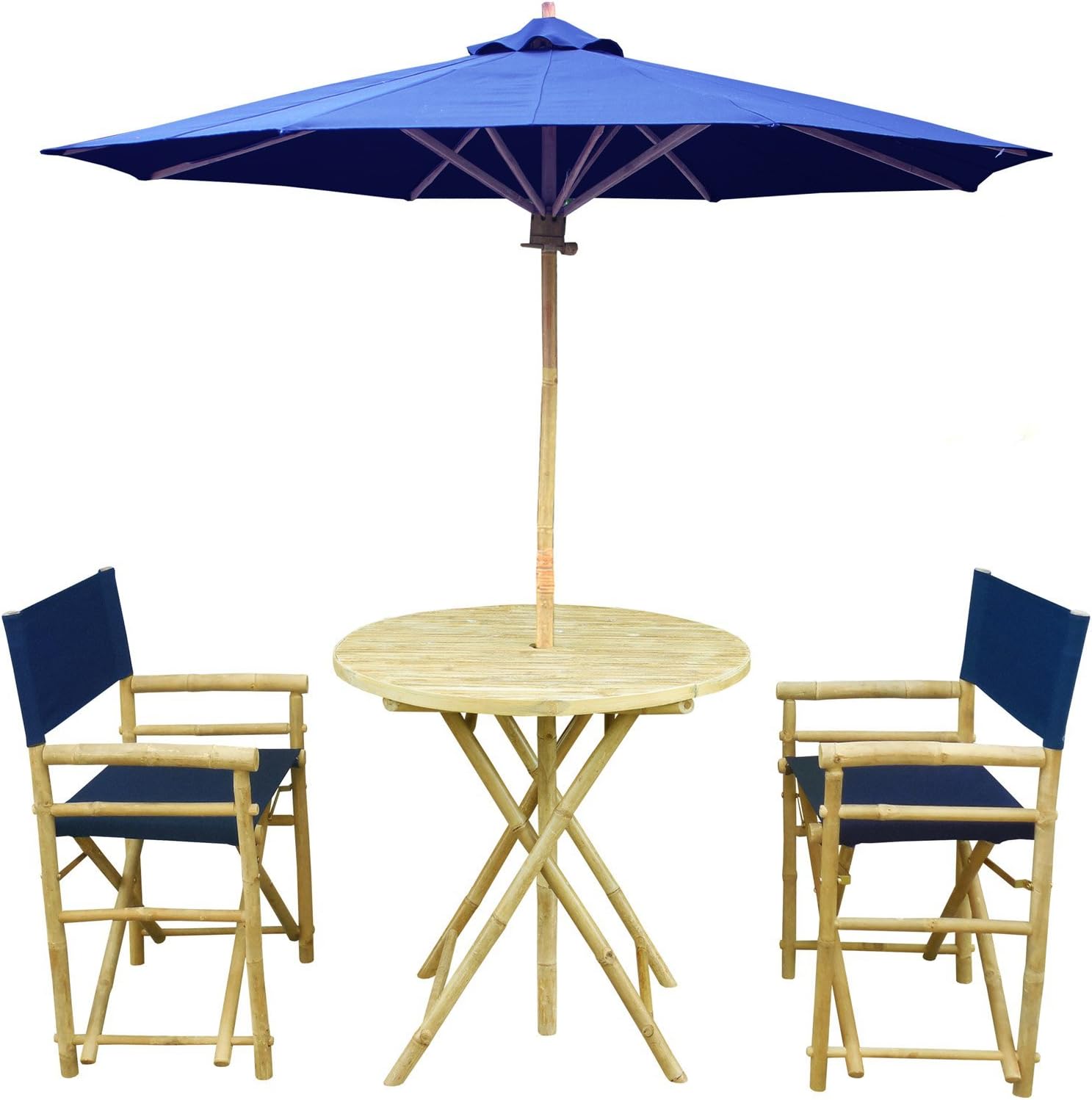 Zew 4 Piece Bamboo Outdoor Patio Set Includes Round Table Aqua 2 Treated Canvas Chairs And 1 Umbrella Patio Furniture Accessories Patio Lawn Garden