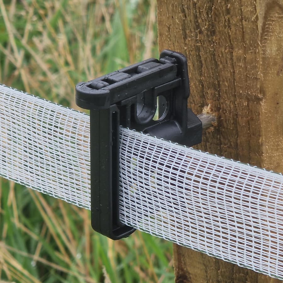 Doblit Tape Insulator & Rope Combi Clip Electric Fence Insulator | Screw-In Wood Screw for Timber Posts | Poly Tape up to 40mm, Poly Wire and Rope up to 10mm (Pack of 25)