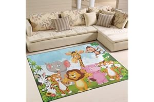 ALAZA Wild Animal Zebra Monkey Elephant Giraffe Tiger Lion Indoor Modern Door Mat 4' x 5', Dining Room Home Bedroom Carpet Floor Mat Nursery Mat Room Mat