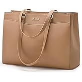 LOVEVOOK Laptop Tote Bag for Women, Work Bags Teacher Tote Bag, Waterproof Leather Computer Bag, Business Laptop Purse Office Handbag Professional Briefcase, Light maroon, 15.6 Inch