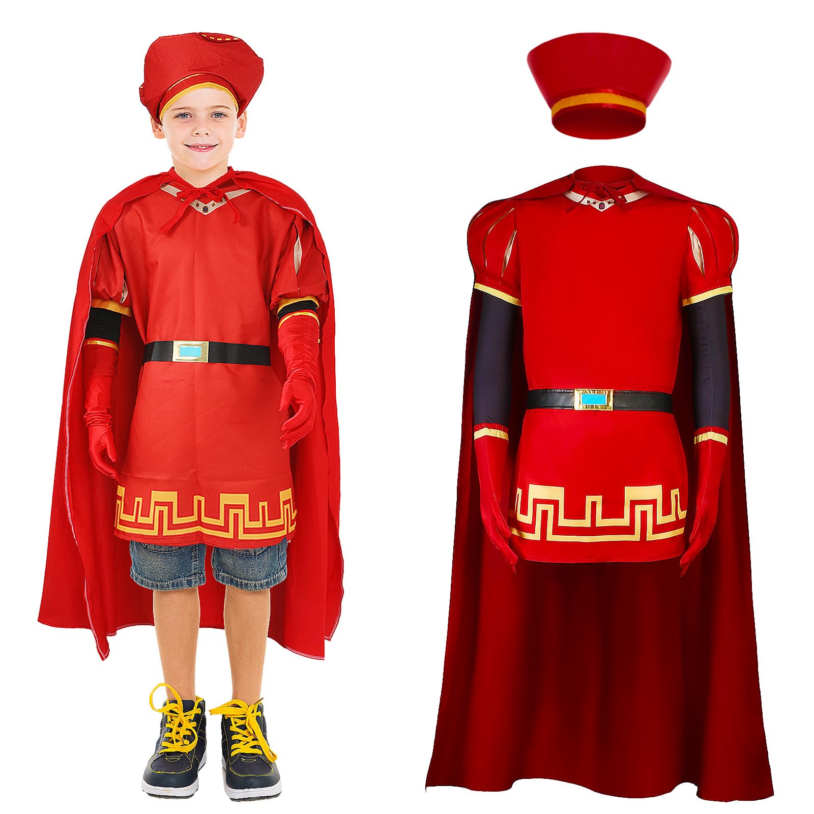 Photo 1 of AiMiAO Kids Lord Farquaad Costumes Halloween King Hat Red Cape Tops Set Cosplay Costume Outfits for Boys Girls