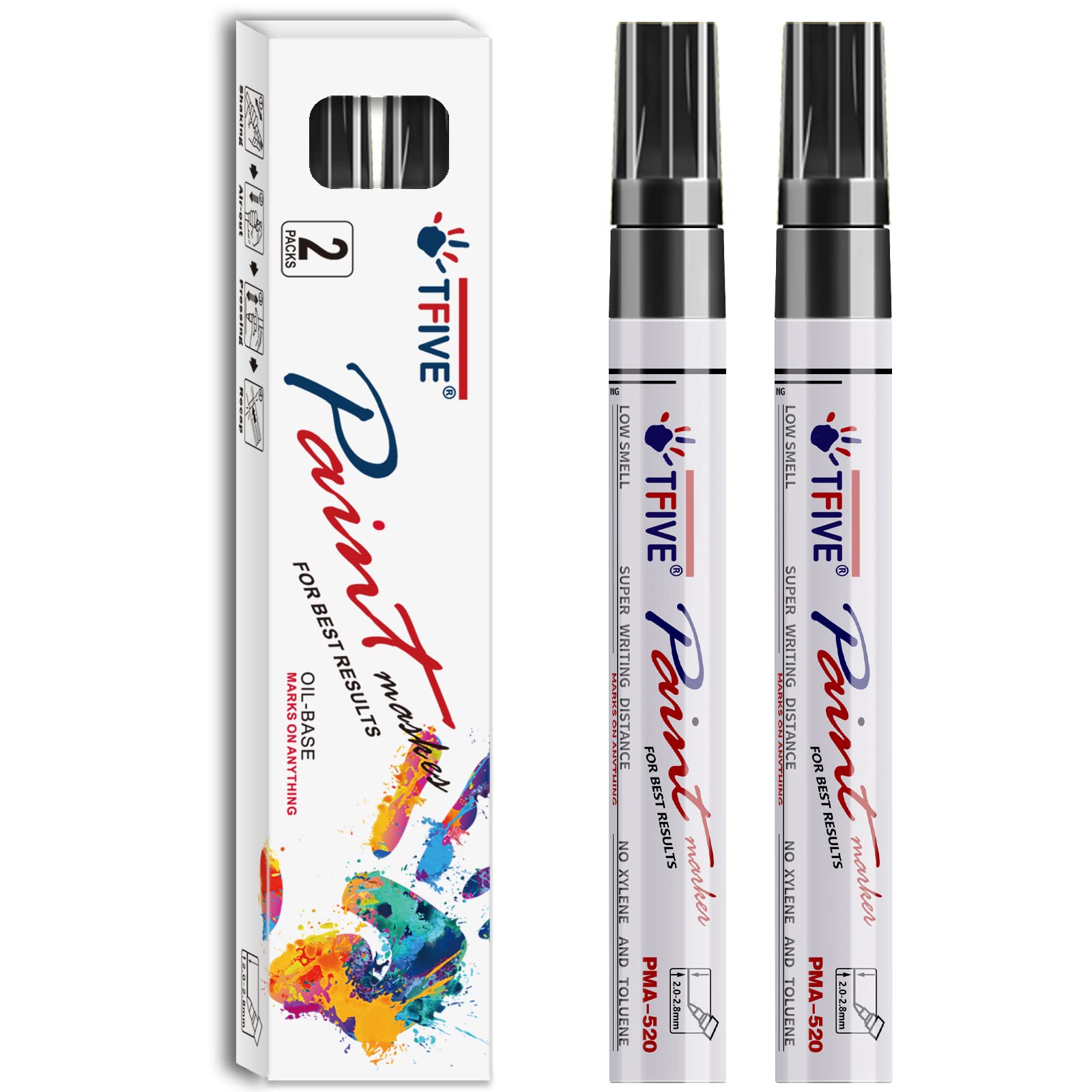 Photo 1 of TFIVE Black Permanent Paint Marker Pens - 2 Count Oil Based Marker Pen, Medium Tip, Waterproof & Quick Dry, for Office, Art projects, Rock Painting, Ceramic, Glass, Wood, Plastic, Metal, Canvas