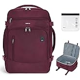 ECOHUB Travel Backpack for Women, 18x14x8 Spirit Airlines Personal Item Bag with Clear Toiletry Bag, Laptop Carry on Backpack with USB Port, Airline Approved Under Seat 14 Pockets 30L, Red