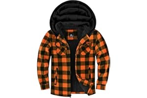 ZITY Boys Flannel Shirt Jacket Fleece Sherpa Lined Plaid Jackets Unisex Coat Full Zip Hoodie Girls Winter Outwear 6-15 Years