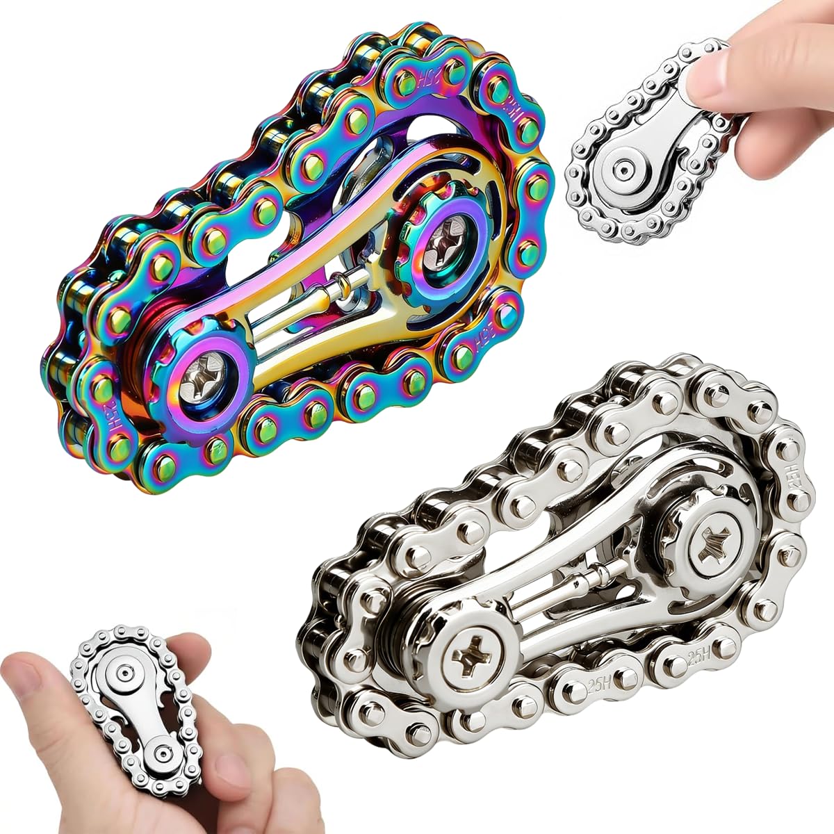 Fidget Sprocket Chain Spinner, 2PCS Assemble Fidget Spinner Ring Gear Toys for Kids Adults, Metal Sprocket Gear Fidgeting Sensory Bike Chain, EDC Stress Relief Hand Roller Kinetic Desk Office Gift