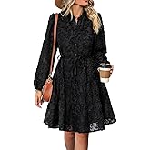 Womens Long Sleeve Fall Dresses 2024 Button Up Empire Waist with Belt A-Line Mini Dress Casual Fall Winter Dress