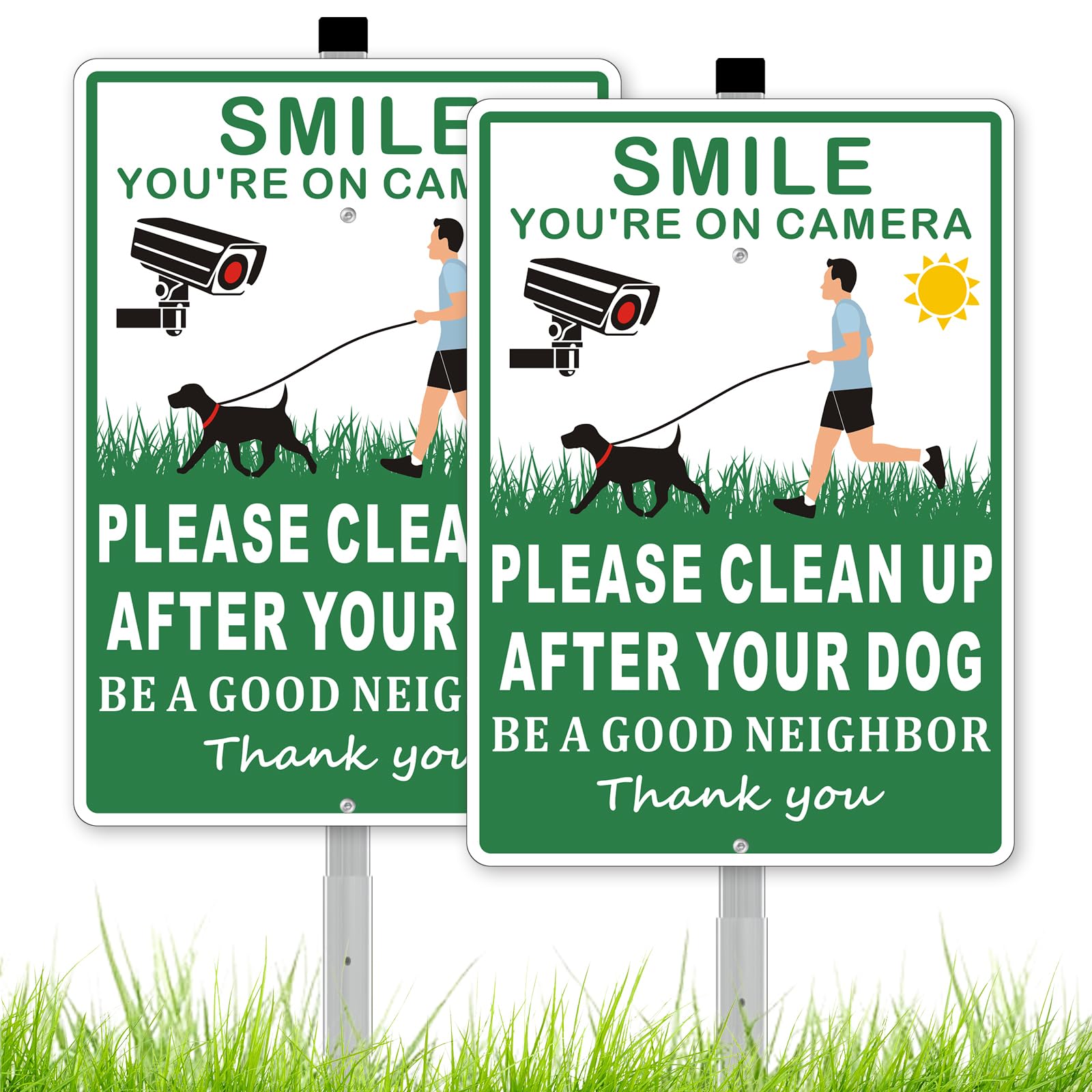 Photo 1 of (2 Pack) Clean Up After Your Dog Signs, Please Pick Up After Your Dog Sign for Yard, No Pooping Dogs Signage for Yards, 8x28 Heavy Duty Aluminum Weather Resistant and Easy to Install with Stake (Green)