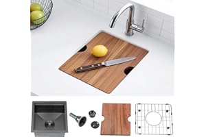 KINGO HOME Black Undermount Bar Sink, 15x15 Inch Stainless Steel Small Workstation RV Sinks 16 Gauge Ledge Kitchen Gunmetal Black Single Bowl Kitchen Wet Bar Prep Sink with Accessories