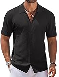 COOFANDY Men's Crochet Shirt Retro Knit Shirt Short
