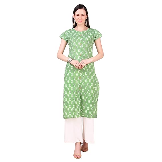 Women's Cotton Straight Green Kurta