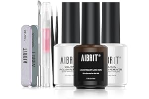 AIBRIT Gel Nail Polish Remover, 8pcs/Kit Nail Polish Remover with Liquid Latex Peel Off Tape, 3-5 Mins Quick Remove for Glitter Soak-off Nail Gel Polish, Removedor de Esmalte Ge 0.5 fl.oz./15ml