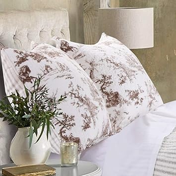 Amazon Com On 2 Piece White Brown Toile Pattern Pillow Shams Set