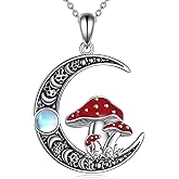 POPLYKE Mushroom Moon Necklace 925 Sterling Silver Moonstone Mushroom Jewelry Pendant Plant Necklace for Women