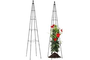 FOLLOOK Garden Trellis for Climbing Plants Outdoor, 67" Tall Cucumber Trellis for Raised Bed, Tomato Cage for Garden Obelisk Trellis for Climbing Vine, Black, 1 Pack