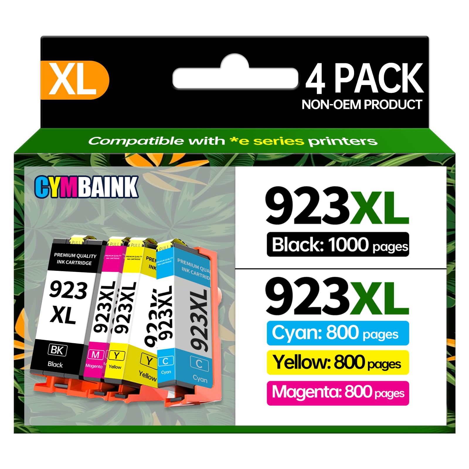Photo 1 of CYMBAINK 4Pack 923XL Ink Cartridge Combo Pac High-Yield - 1000 Black/800 Color Pages | with Chip | Compatible with Home, Office, School Printers | Replacement for OfficeJet 9110 9110b (923XL-4PACK)