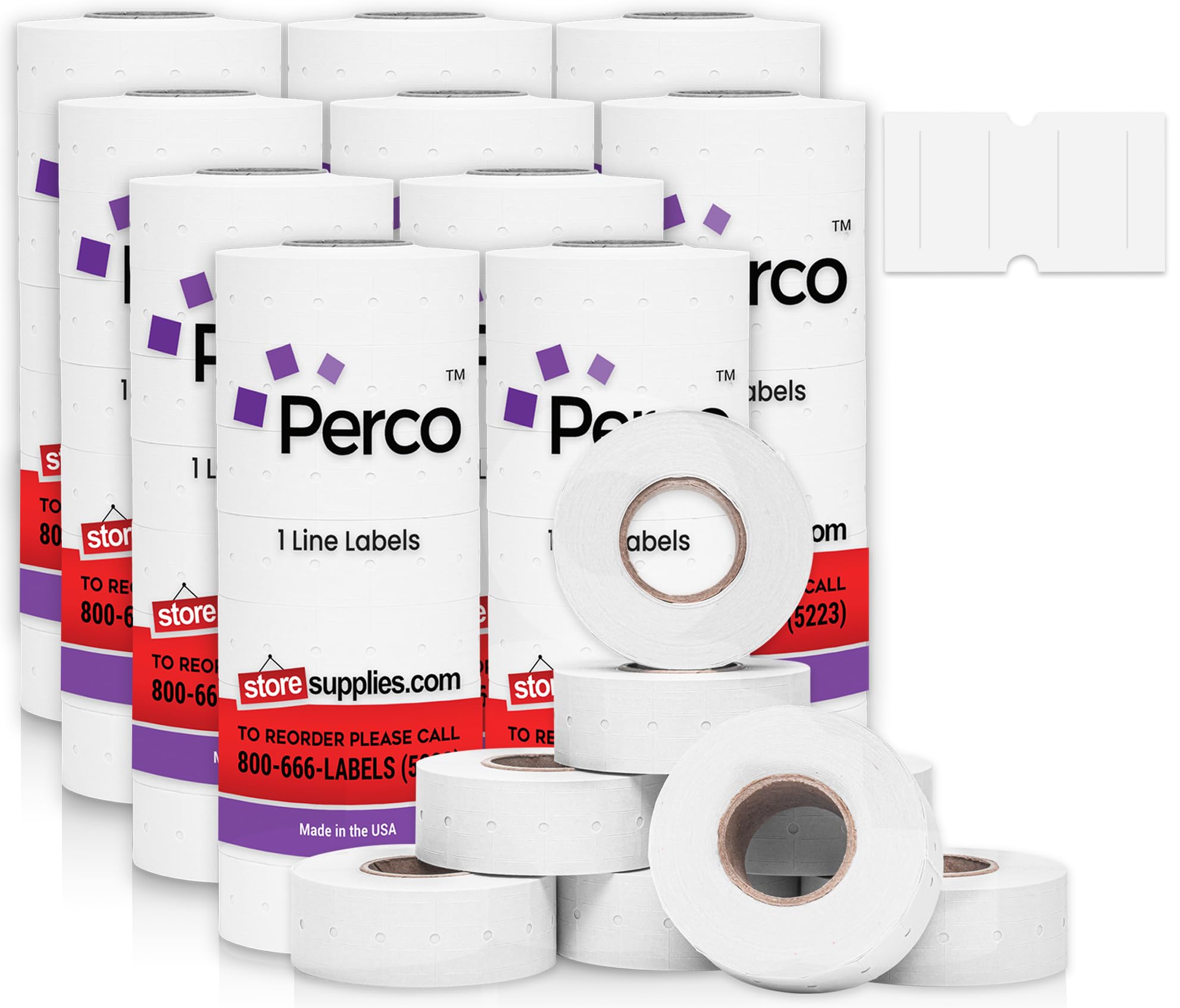 Photo 1 of Perco 1 Line White Labels - 80 Rolls, 10 Sleeves, 80,000 Blank Price and Date Gun Labels for Perco 1 Line Price and Date Guns - Made in USA