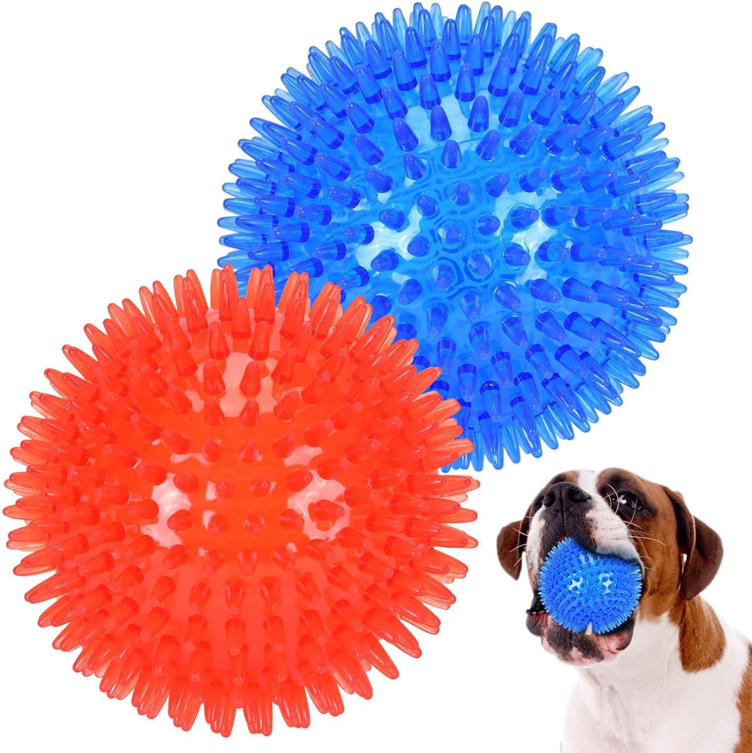 Petizer 2-Pack 11cm Squeaky Ball Toys, Spiky Chew Ball, Floatable Pool Toy, Toss Fetch Toys for Puppy, Rubber TPR, Boredom and Teeth Cleaning for Small and Medium Dogs