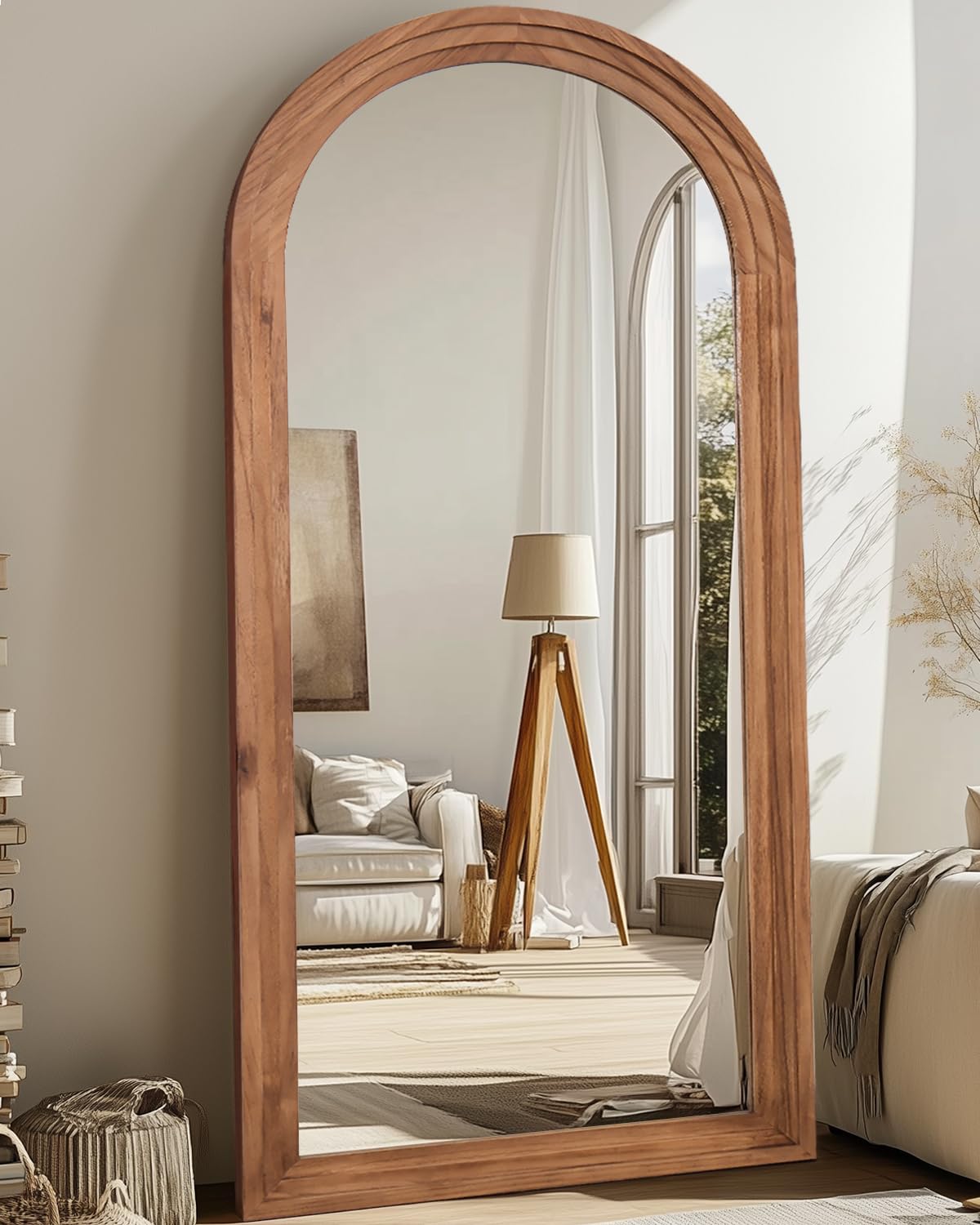 Photo 1 of ***Truck/ Trailer Pickup Only***J Coomily Full Length Mirror, 76"×34" Wooden Mirror Full Length with Stand Wood Floor Mirror, Oversized Stand Up Mirrors Large Wall Mirrors, Wall Mounted Mirrors, Arched Vintage Style, Browm