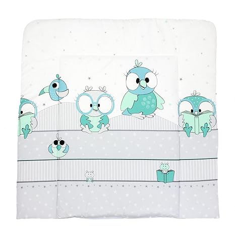 TupTam Baby Wickelauflage Gemustert mit Baumwollbezug, Farbe: Vögelchen Grün, Größe: 70 x 70 cm