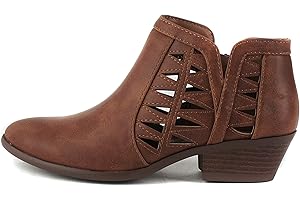 Soda CHANCE Womens Perforated Cut Out Stacked Block Heel Ankle Booties