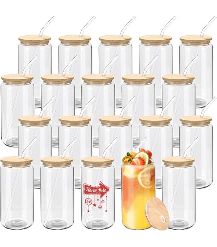Lot De 12 Verres 16 Oz Avec Couvercle Bambou Et Pailles En Verre – Éco-Responsables Et Chic