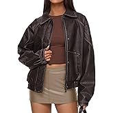PRETTYGARDEN Faux Leather Jacket Women Bomber Motorcycle Zip Up Jackets Oversized Fall Fashion Outfits 2026 Winter Coats