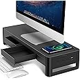 meatanty 3 In 1 Monitor Stand Riser with 2 Drawers,1 Wireless Charging Module and 4 USB Ports,Metal Computer Stand Support Transfer Data & Charging,Desk Organizer for PC,iMac (21 inches)